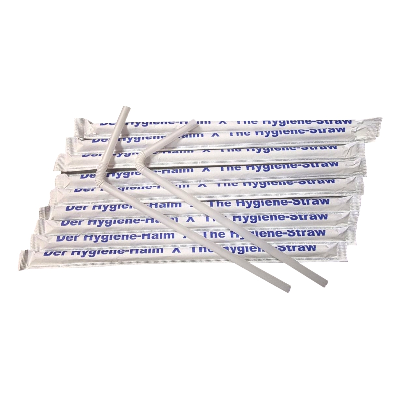 Hygiene Trinkhalm, kunststofffrei, 6 x 210 mm, weiß, gehüllt, hitzebeständig bis 60 Grad, kompostierbar (500 Stück)
